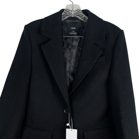 NEW Mango Long Structured Wool Coat Single Breasted Black Size XXS - Picture 5 of 12